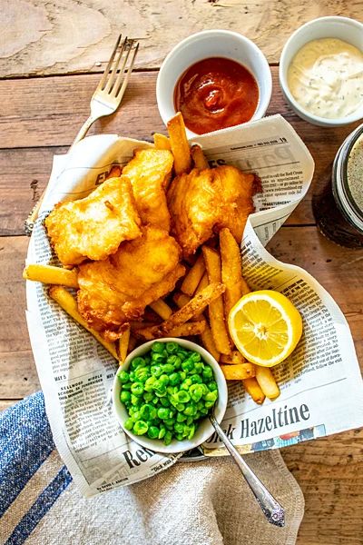 Authentic Fish and Chips - Sizzlefish Smashed Peas, Tartar Sauce, Lemon Wedge, Fish And Chips, Ketchup, Peas, Lemon, Sauce, Chips