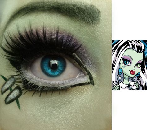 Frankie Stein Makeup Halloween, Frankie Stein Makeup Inspiration, Frankiestein Makeup, Frankie Monster High Makeup, Frankenstein Monster High, Frankie Stein Makeup, Monster High Halloween Costumes, Stitches Makeup, Monster High Makeup