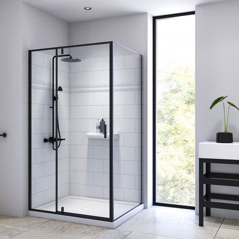 Square Shower Ideas, Acrylic Shower Walls, Corner Shower Kits, Standing Shower, Furniture Board, Small Showers, Shower Walls, Modern Farmhouse Bathroom, Downstairs Bathroom