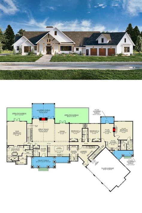 Modern Two-Story 4-Bedroom Farmhouse Floor Plan with In-Law Suite and Bonus Expansion Farmhouse Floor Plan, Multigenerational House Plans, Multigenerational House, In Law House, Farmhouse Floor Plans, Two Story House Plans, Barn Style House Plans, Farmhouse Style House Plans, Farmhouse Plan