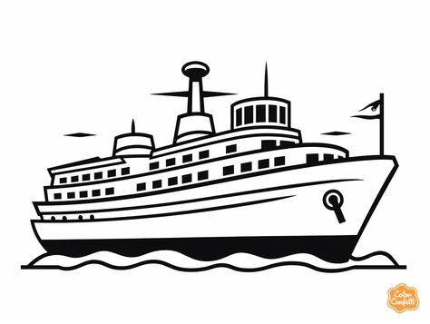 illustration of Easy Ferry-boat coloring page Ferry Illustration, Boat Coloring Page, Tranquil Art, Mandala Turtle, Apple Picture, Ferry Boat, Adventure Of The Seas, Sea Lover, Boat Design