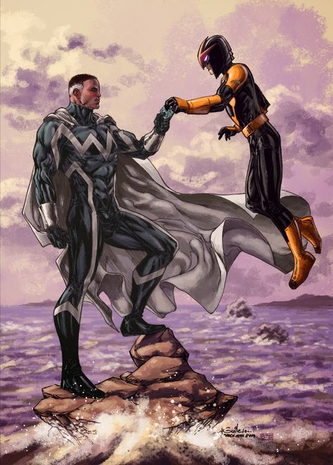 Blue Marvel and Nova - Biram Ba colors by SpiderGuile.deviantart.com on @deviantART Wallpaper Spider Man, Blue Marvel, Marvel Nova, Black Comics, Superhero Characters, Marvel Comic Character, Marvel Comic Universe, Marvel Comics Art, Comics Art