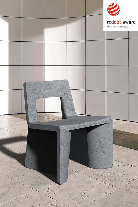 The Fly-Ash Chair is constructed with geopolymer concrete that primarily comprises waste from coal-based power plants. . . . . . . . . . . . . . . . . . . . . . . . . . . . . . . . . . . . . . . . . . . #RedDotAward #DesignConcept #homefurniture #gooddesign #designedby #EricaStine Micro Cement Furniture, Concrete Chair Diy, Concrete Chairs Diy Cement, Cement Chair, Fabric Formed Concrete, Terrazzo Furniture, Ash Furniture, Industrial Chair, Concrete Table