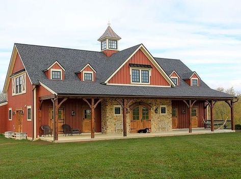 Barndominium on Instagram: “Another great #redbarn style! @barndominiumfarmhousefans #exterior #modernbarn #barnsofinstagram #barndominiums #porch”