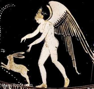 Greek Mythology: Hermaphroditos (or Hermaphroditus) was the god of hermaphrodites and of effeminate men. He was numbered amongst the winged love-gods known as Erotes.  Hermaphroditos was a son of Hermes and Aphrodite, the gods of male and female sexuality.    Some say he was once a handsome youth who attracted the love of a Naiad nymph named Salmakis. She prayed to to be united with him forever and a god, in answer to her prayer, merged their two forms into one. At the same time her spring... Apollo And Hyacinth, Mercury In Pisces, Greek Vase, Female Image, Ancient Greek Gods, Ancient Greek Art, World Birds, Greek Mythology Art, Roman Art