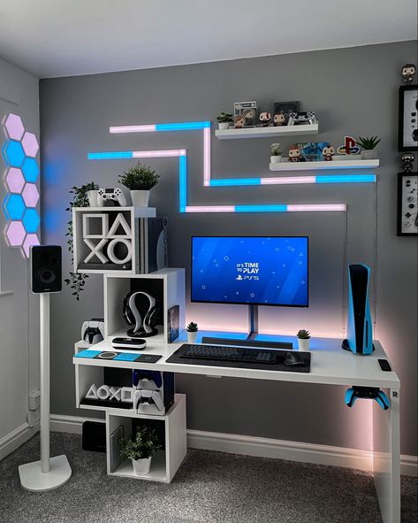 Small Gaming Room Ideas, Gaming Setup Bedroom, Gaming Bedroom Ideas, Video Game Bedroom, Gaming Computer Room, Bedroom Guide, Games Room Inspiration, Gaming Bedroom, Gamer Bedroom