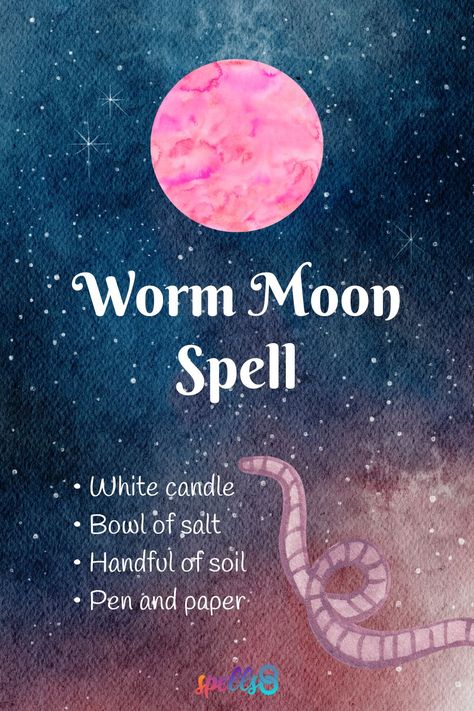 How to Celebrate the Worm Moon: Ideas and Rituals As we enter March, the month of the Spring Equinox, we experience massive energy shifts, and the world around us is changing. We are adjusting to the seasonal tides, just as the worms are transforming the soil. Cast a spell on the Full Worm Moon of March. All you need is a white candle, a small bowl of salt, a piece of paper and pen, and a handful of soil. May the powerful energy of the full worm moon bring you the protection and peace you seek Full Worm Moon, Worm Moon, Moon Meaning, Moon Spells, Moon Crafts, Spell Books, Protection Spell, Magic Spell Book, Full Moon Ritual