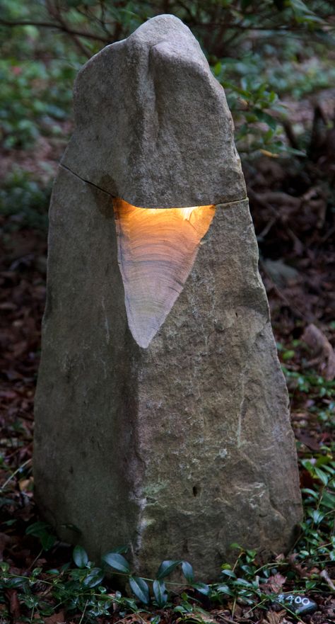 Stone Lighting, Stone Sculptures, Stone Lamp, Garden Lights, Stone Crafts, Stone Sculpture, Stone Work, Outdoor Landscaping, Stone Design