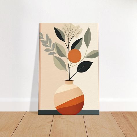 Buy Boho Artful Wall Art, Retro Inspired Decor, Earthy Plant Pot Canvas, Mid Century Modern Boho Wall Art, Free Shipping Online in India - Etsy Modern Boho Wall Art, Boho Art Painting, Mid Century Modern Boho, Beige Shades, Boho Painting, Easy Doodles, Mid Century Modern Wall Art, Doodles Drawings, Wall Art Retro