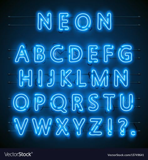 Font English, Sign Alphabet, Neon Stock, Neon Font, English City, Neon Typography, Neon Azul, Alphabet Signs, Blue Font