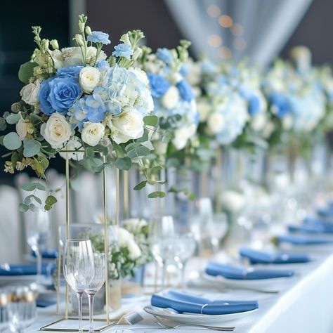 Blue Simple Centerpieces, Light Blue Wedding Centerpieces, Pale Blue Wedding Theme, Blue Flower Centerpieces, Wedding Ireland, Sapphire Blue Color, Pale Blue Wedding, Blue Wedding Centerpieces, Light Blue Wedding