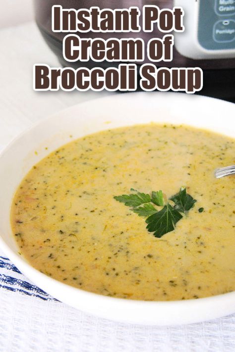 Instant Pot Cream of Broccoli Soup is a creamy, and flavorful soup made in minutes! A comforting meal with simple ingredients. Broccoli Soup Instant Pot, Easy Cream Of Broccoli Soup, Cream Soup Substitute, Instant Pot Broccoli, Homemade Bread Bowls, Creamy Broccoli Soup, Soup Instant Pot, Cream Of Broccoli, Broccoli Cheese Soup Recipes