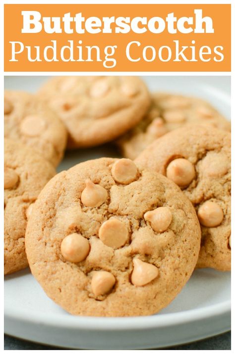 Butterscotch Pudding Cookies – delicious and soft butterscotch cookies with butterscotch chips. A quick and easy cookie recipe! Butterscotch Pudding Cookies, Cookies With Butterscotch Chips, White Chocolate Chip Cookies Recipes, Butterscotch Cookies Recipes, Butterscotch Chip Cookies, Butterscotch Recipes, Pudding Cookies Recipes, Fake Ginger, Easy Pudding Recipes