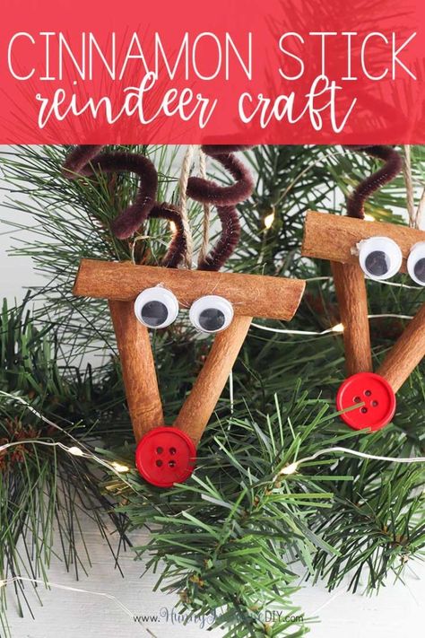 Cinnamon Stick Reindeer, Stick Reindeer, Cinnamon Sticks Ornaments, Cinnamon Sticks Christmas, Dollar Store Christmas Crafts, Reindeer Craft, Preschool Christmas Crafts, Reindeer Ornament, Rudolph The Red Nosed Reindeer