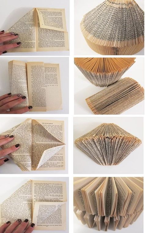 book folding patterns illus 2 - Birmingham Bloomfield Art Center Vika Papper, Old Book Crafts, Recycled Books, Folding Origami, Book Page Crafts, Book Page Art, Book Folding Patterns, Folded Book Art, Book Sculpture