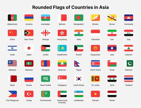 Asia countries flags. Rounded flags of countries in Asia. Un Flag, Asian Flags, United Nations Flag, Countries Of Asia, Asia Countries, Countries And Flags, Flag Country, Bible Crafts For Kids, List Of Countries