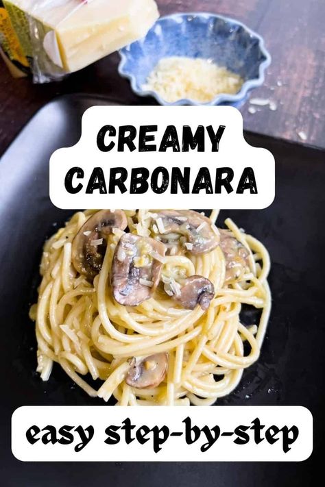 Filipino Carbonara, Carbonara Pasta Creamy, Mushroom Carbonara, Weeknight Pasta, Carbonara Sauce, Carbonara Pasta, Delicious Pasta, Pasta Sauces, Mushroom Pasta