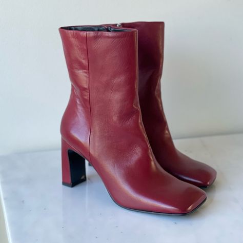 Bran New, Unworn And Authentic Aldo Castagna Boots In Brick Red Size 38.5 , 8.5 Style Rossella, Glamour Brunello Soft Leather, Made In Italy Measurements: Boot Length 5.85 Inches Boot Width 9.75 Inches Heel Height 3.51 Inches Leather, No Appliqus, Solid Colour, Leather Backing, Zipper Closure, Square Toeline, Geometric Heel, Covered Heel, Leather/Rubber Sole, Contains Non-Textile Parts Of Animal Origin, Small Sized Comfortable! Trendy Red Boots Vintage, Red Heeled Boots, Dark Red Boots, Red Platform Boots, Red High Heel Boots, Red Boots Outfit, Red Heel Boots, Red Ankle Boots, Red Leather Boots