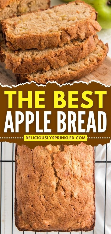 Look no further than the BEST apple bread ever! It's a must-try fall food recipe. There's nothing like sinking your teeth into this homemade quick bread that's moist and delicious! Pin this for later! Best Apple Bread Recipe, Fall Cooking Recipes, Brunch Food Ideas, Quick Apple Dessert, Apple Bread Recipe, Quick Bread Recipes Easy, Apple Cinnamon Bread, Brown Sugar Recipes, White Bread Recipe