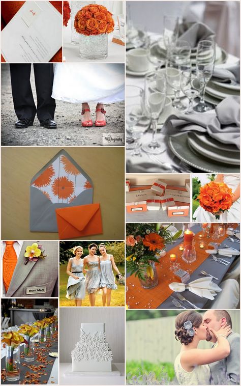 Orange & Gray Wedding Palette Orange And Gray Wedding, Orange Grey Wedding, Orange Wedding Themes, Gray Palette, Orange Wedding Colors, Orange And Silver, Orange Color Schemes, Wedding Motifs, Burnt Orange Weddings