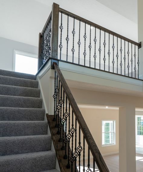 The twist iron baluster is a design with a twist and single basket creating a classic look. WM Coffman 44-in x 0.5-in Antique Bronze Wrought Iron Pin Top Stair Baluster (10-Pack) | 800969 Metal Balusters Staircase, Stairway Spindles, Banisters And Railings, Wrought Iron Banister, Banister Remodel, Iron Staircase Railing, Metal Balusters, Wrought Iron Stair Railing, Stair Balusters