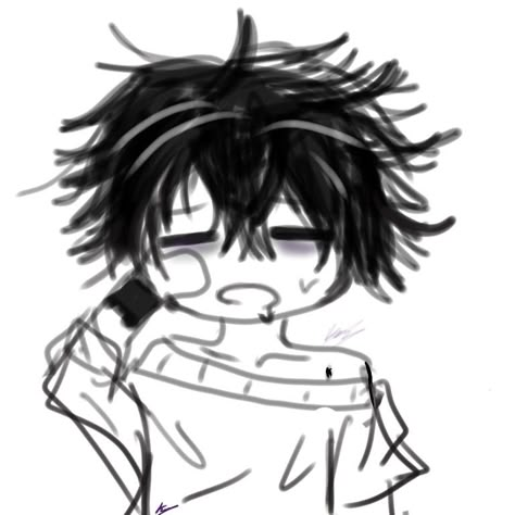 Sleepy Face Drawing Reference, Emo Boy Anime, Boy Cartoon Drawing, Im Sleepy, Scene Emo Art, Headphones Drawing, Messy Hair Boy, Mirror Drawings, Sleeping Boy