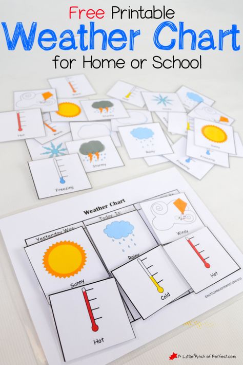 To go along with our Free Printable Interactive Calendar I finally finished our 3 Day Weather Chart that you can use to track yesterday’s, today’s, and tomorrow’s weather with kids. Weather Activities are one of our favorites because with each season the weather changes giving us something new to learn and observe. The printable weather chart includes types of … Weather Printables, Weather Kindergarten, Weather Activities Preschool, Weather Activities For Kids, Weather Calendar, Preschool Weather, Weather Cards, Classroom Homeschool, Interactive Calendar