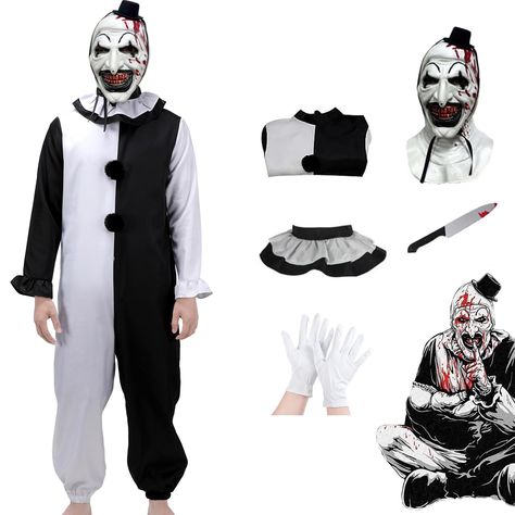 PRICES MAY VARY. 【Deluxe Adult Terrifier Costume】Terrifier costume includes a jumpsuit, terrifier mask, and fake knife. The full set of costumes gives you a perfect Halloween cosplay experience. 【Design Inspiration】Terrifier killer clown costume is inspired by the killer clown character in horror movies. The realistic appearance will make you feel creepy. Wear it to spread and create fear on Halloween. 【Material】Art the clown costume is made of polyester material, which is soft and comfortable, Kids Creepy Clown Costume, Halloween Costumes For Older Adults, Art The Clown Costume, Serial Killers Costume Halloween, Teen Boy Halloween Costumes, Guys Costumes, Terrifier Costume, Killer Clown Costume, Terrifier Clown