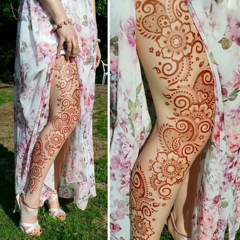 Full Body Henna, Thigh Henna, Leg Henna Designs, Leg Henna, Beautiful Henna, Henna Body Art, Henna Style, Stylish Mehndi, Beautiful Henna Designs