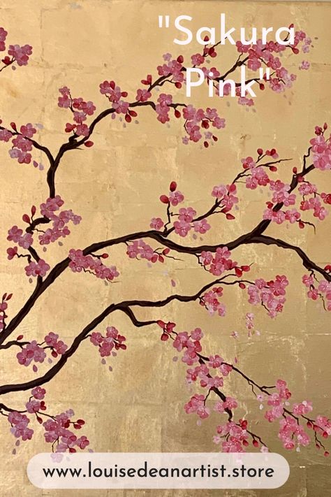 Cherry Blossom Painting Acrylic, Sakura Painting, Cherry Blossom Wall Art, Japanese Blossom, Grass Painting, Cherry Blossom Painting, Art Journal Cover, Cherry Blossom Art, Blossoms Art