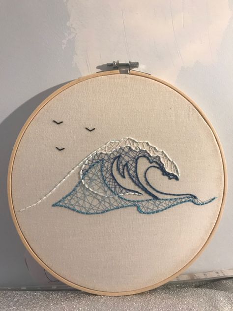 Embroidery Designs Ocean, Embroidery Waves Simple, Waves Embroidery Pattern, Ocean Wave Embroidery, Simple Wave Embroidery, Wave Embroidery Pattern Simple, Blue Embroidery Ideas, Ocean Embroidery Ideas, Water Embroidery Ideas