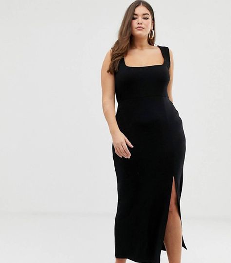 17 Black Dresses You Can Wear to a Wedding | Who What Wear Black Dress Ideas, Black Boho Maxi Dress, Dress With Split, Valentines Day Dresses, Shirred Dress, Small Black Dress, Square Neck Dress, Barbie Dream, Asos Curve