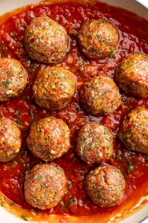 Calabrian Spicy Meatballs - The Bold Appetite Spicy Meatball Recipes, Calabrian Chili Recipes, Meatballs Ideas, Calabrian Recipes, Calabrese Recipes, Spicy Italian Meatballs, Spicy Sausage Recipes, Healthy Meatballs, Food Fall