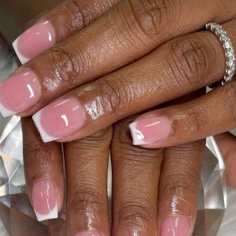 Tenise Jenkins on Instagram: "Pink and white acrylic 💕" Pink With White Tips Nails, Pink And White Powder Nails, French Manicure Pink Base, Pink And White Almond Nails, Pink And White Tips, Pink And White French Nails, Pink And White French Tip Nails, Pink And White French Tip, Pink And White Ombre Nails