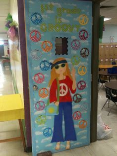 60s themed classroom ideas - Google Search Teacher Appreciation Doors, Rainbow Door, 60s Theme, 70s Party Theme, Fair Theme, Scholastic Book Fair, Hippie Party, Teacher Doors, School Doors