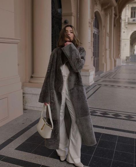 NOUR HAMMOUR on Instagram: "@juliaiancu wears the Birthday Coat in Iceland grey" Nour Hammour, Sherling Coat, Winter Coat Trends, Long Grey Coat, Coat Trends, Winter Outfit Inspiration, Fashion Aesthetics, Teddy Coat, It's Cold