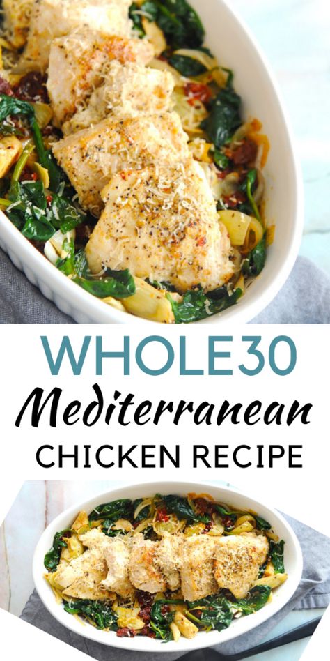 Looking for a whole30 chicken recipe? healthy Lifestyle Blogger Momma Fit lyndsey is sharing one of her favorite easy whole30 chicken dinner recipes Chicken Recipe Healthy, Mediterranean Chicken Recipes, Cleaning Eating, Whole30 Meal Prep, Mediterranean Flavors, Whole30 Chicken, Easy Whole 30 Recipes, Chicken Tonight, Diner Recept