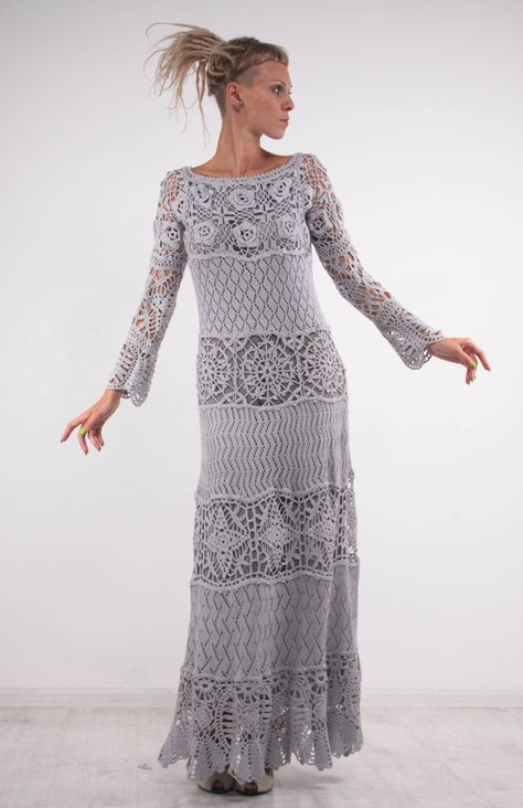 Crochet dress Crochet grey dress maxi long sleeves dress Crochet grey lacy dress… Long Sleeve Crochet Dress, Lace Off Shoulder Dress, Wedding Crochet, Long Sleeve Crochet, Crochet Wedding Dresses, Grey Maxi, Sleeve Crochet, Crochet Wedding, Maxi Dress Long