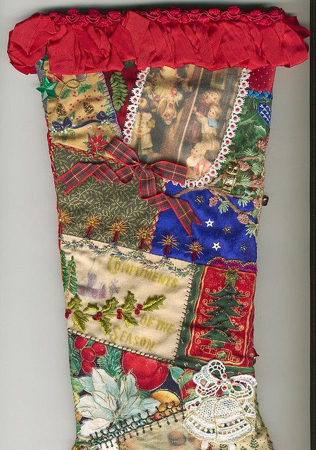 Crazy quilted Christmas stocking by Crazydolldresser, via Flickr Christmas Crazy Quilt, Quilt Stocking, Stocking Pattern Free, Stockings Diy, Quilted Christmas Gifts, Patchwork Projects, Stocking Ideas, Crazy Quilts Patterns, Quilted Christmas Stockings