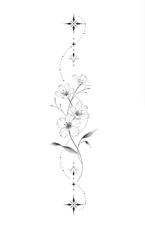 Tato Paha, Flower Spine Tattoos, Tato Minimal, Tattoos For Women Flowers, Small Pretty Tattoos, Writing Tattoos, Tasteful Tattoos, Spine Tattoos For Women, Classy Tattoos