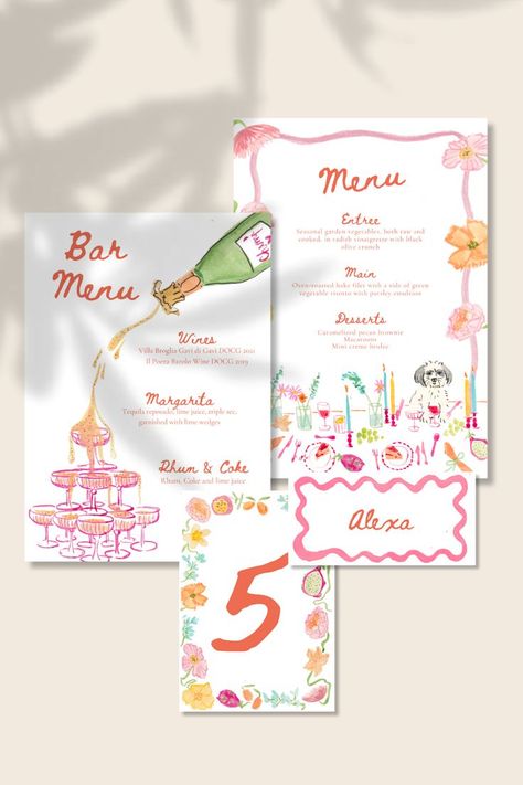 Bespoke Wedding Stationery Suite Handpainted in Watercolor by Ofelia Botella Illustration Studio Couple Book, Diner Party, 21 Diner, Illustration Studio, Bespoke Wedding Stationery, Wedding Stationery Suite, Wedding Menu Cards, Marriage Ceremony, Wedding Mood Board