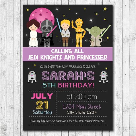 Star Wars Birthday Invitation Star wars Invite by funkymushrooms Star Wars Invitations Free, Star Wars Theme Party, Star Wars Invitations, Birthday Invitations Diy, Star Wars Birthday Party, Free Printable Birthday Invitations, Birthday Star, Birthday Party Invitation Templates, Star Wars Birthday