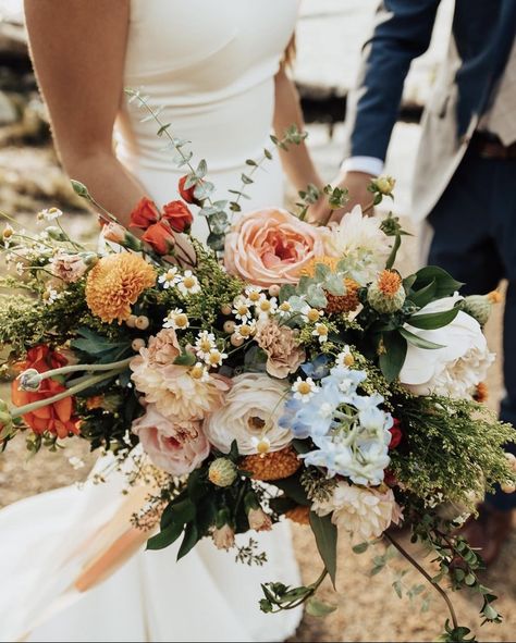 Pampas Grass Wildflower Bouquet, Fall Garden Wedding Bridesmaids, Citrus Wedding Florals, Earth Tone Wildflower Bouquet, Whimsical Bride Bouquet, Wedding Flowers Late Summer, Late Spring Wedding Flowers, Colorful Winter Wedding Flowers, Wedding Fall Bouquets