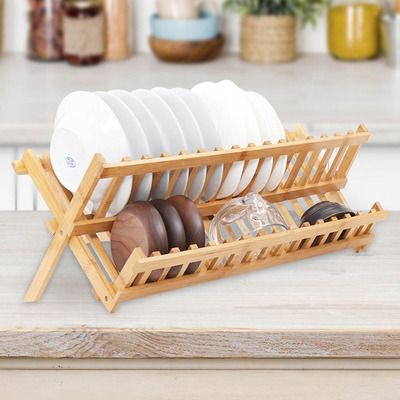 Look what I found on Temple Wooden Dish Rack, Plate Organizer, Bamboo Dishes, Wood Dishes, Kitchen Sink Storage, Wooden Dishes, Dish Drying Rack, Wooden Rack, Dish Drainers