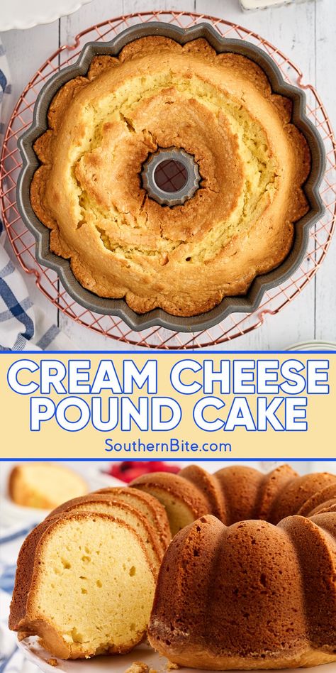 Crusty Cream Cheese Pound Cake Easy Cream Cheese Pound Cake, Cheese Pound Cake Recipe, Cream Cheese Pound Cake Recipe, Bolo Chiffon, Tasty Sweets, Pound Cake Recipes Easy, Modern Honey, Cheese Pound Cake, Baked Breads