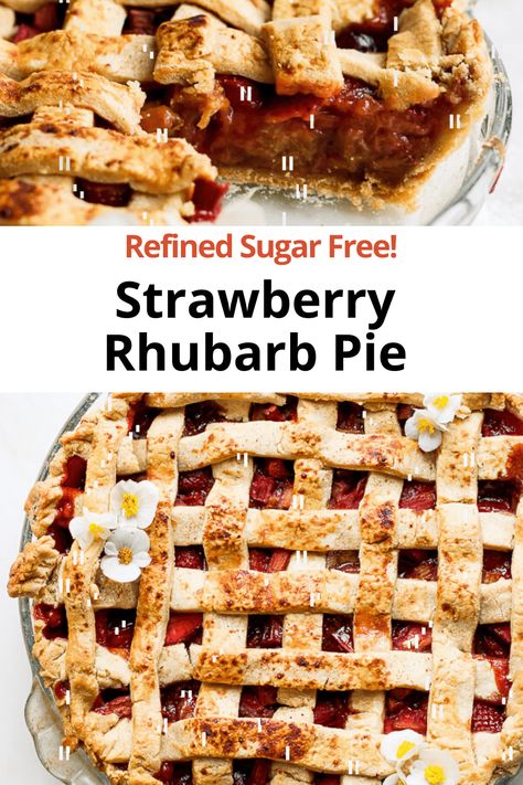 Strawberry Rhubarb Pie - The perfect summer pie! Nothing beats the tart yet sweet bite of fresh-from-the-oven strawberry rhubarb pie!! #strawberryrhubarbpie #strawberryrhubarbpierecipe #strawberryrhubarbpiehealthy Strawberry Rhubarb Recipes Healthy, Healthy Rhubarb Recipes, Strawberry Rhubarb Pie Filling, Dairy Free Pies, Summer Pie Recipes, Strawberry Rhubarb Pie Recipe, Wooden Skillet, Clean Desserts, Pies Recipes