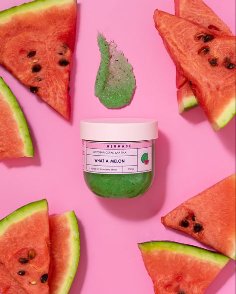 Body Scrub Product Photography, Body Scrub Photography Ideas, Body Scrub Photoshoot, Scrub Photoshoot Ideas, Scrub Photoshoot, Body Scrub Photography, Watermelon Body Scrub, Makeup Advertising, Scrub Business