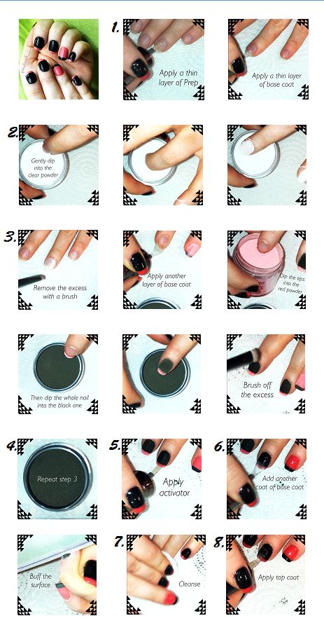 Dip powder step by step for “French” nails Dip Powder Nails Steps, Dip Nails Step By Step, Dip Powder Nail Hacks, Dip Powder Nails Diy Tutorial, Acrylic Dip Nails Step By Step, Step By Step Dip Powder Nails, Dip Nail Hacks, Dip Powder Nails Step By Step, How To Use Dip Powder For Nails