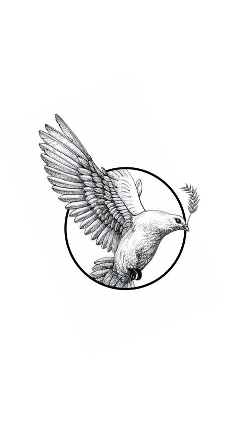 dove tattoo Raven And Dove Tattoo, Dove With Olive Branch Tattoo, Dove Tattoo Men, Dove Tattoo Ideas, Grandad Tattoo, Peace Dove Tattoos, Circle Tattoo Design, Flower Neck Tattoo, Church Tattoo