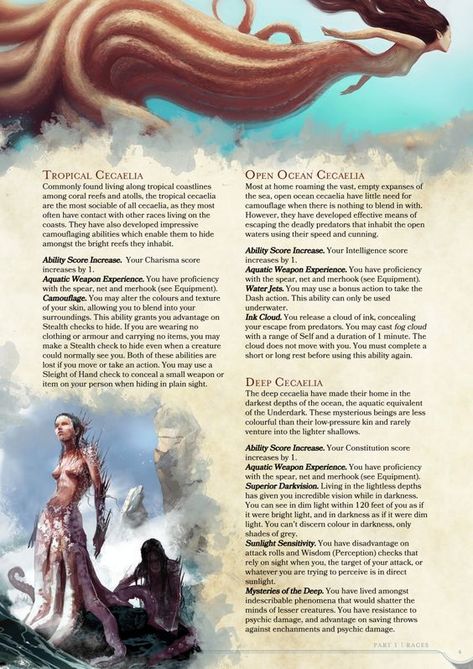 DnD 5e Homebrew — Cacaelia Race by Absurdisan Sea Elf Dnd, Sea Elf, 5e Races, Dungeons And Dragons Races, Dnd Stats, Myths & Monsters, Mythical Monsters, Dnd Classes, Dnd Races